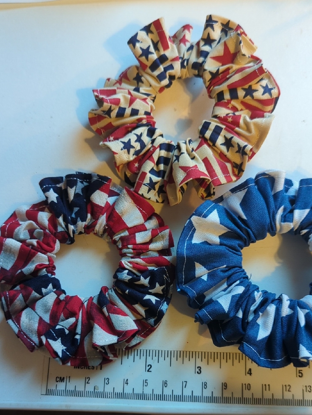 Patriotic Stars & Stripes Scrunchie Trio - Red, Navy, Cream, Blue